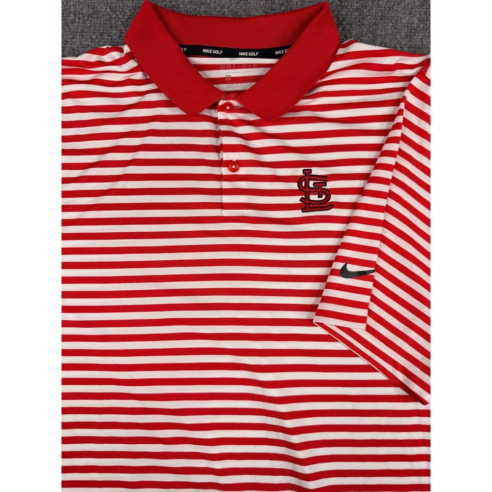 Nike Golf Polo Shirt Mens XXL‎ Red White Striped St. Louis Cardinals Dri-FIT